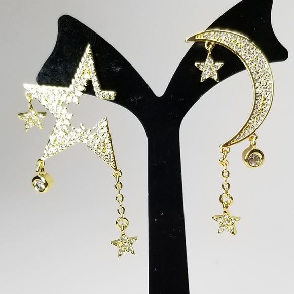 NWT Pave CZ Moon and Star Earrings - Picture 4 of 11